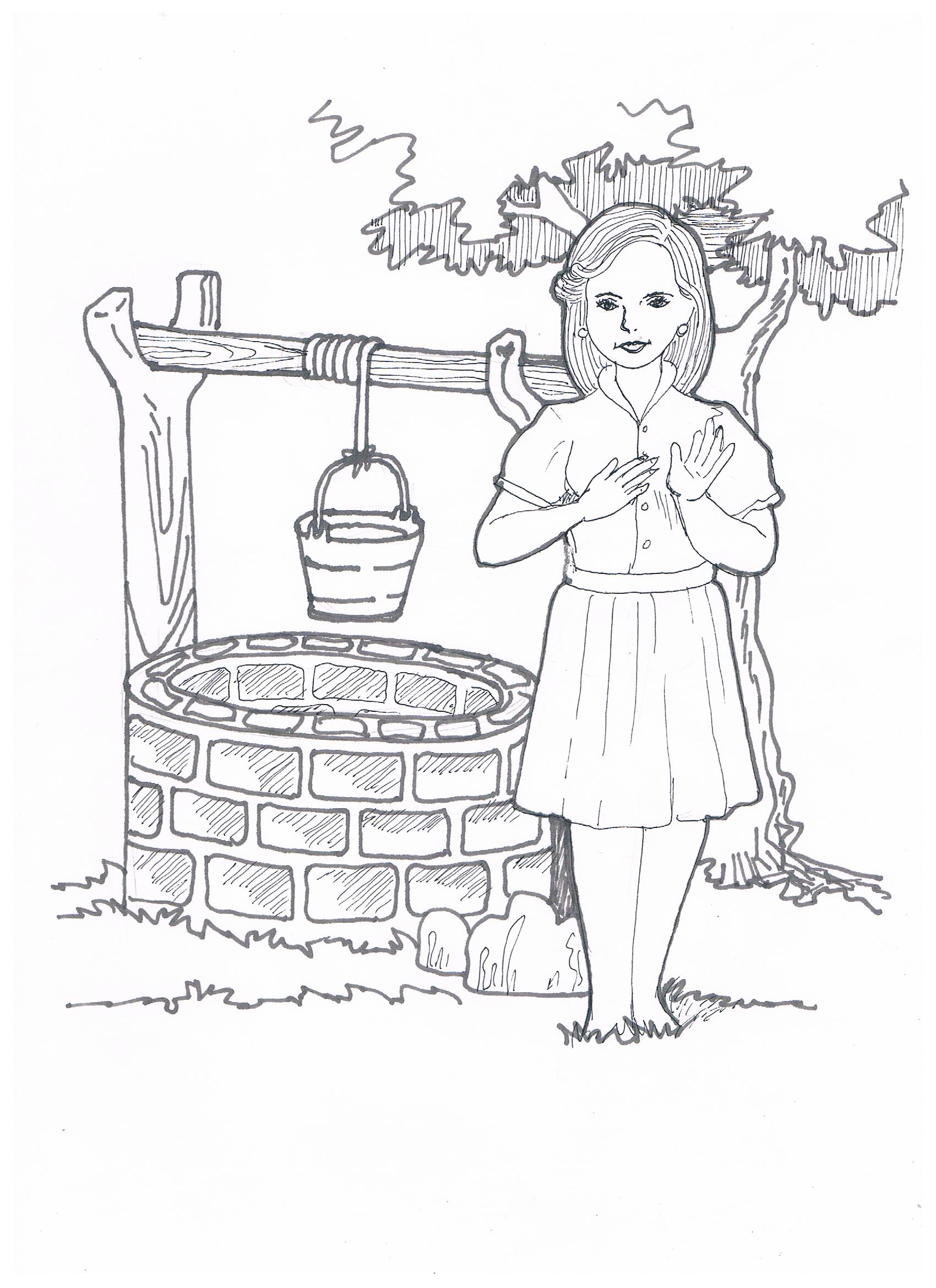 Girl beside a well